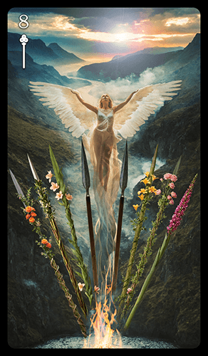 Upright 'Eight of Wands' Tarot card