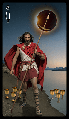 Upright 'Eight of Cups' Tarot card