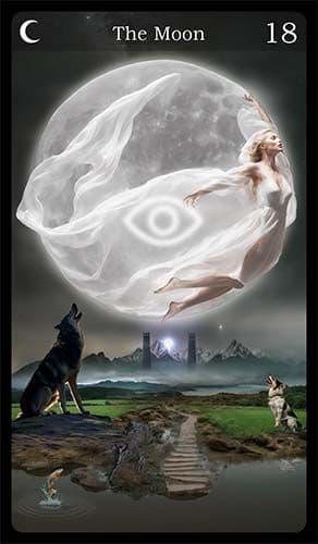 Upright 'The Moon' Tarot card