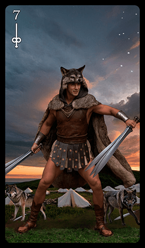 Upright 'Seven of Swords' Tarot card