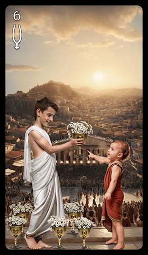Upright 'Six of Cups' Tarot card