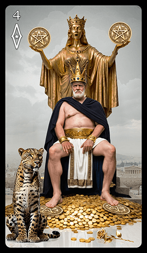 Upright ' Four of Pentacles' Tarot card