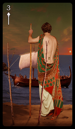 Upright 'Three of Wands' Tarot card