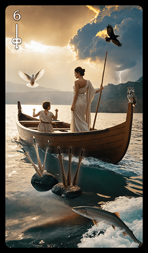 Upright 'Six of Swords' Tarot card