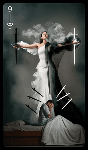Upright 'Nine of Swords' Tarot card